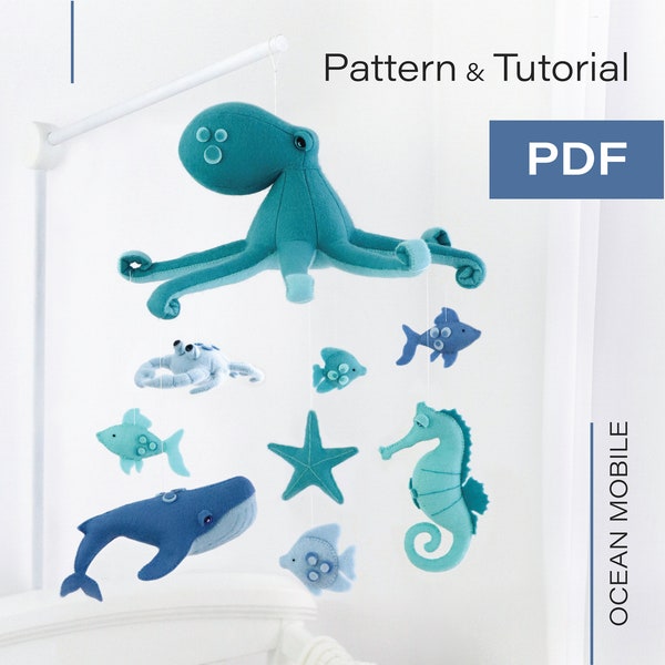 Octopus Mobile Pattern (pdf) - Felt Mobile / Ocean Mobile / Boy Mobile / Girl Mobile / Underwater / Water / Nautical / Sea Theme