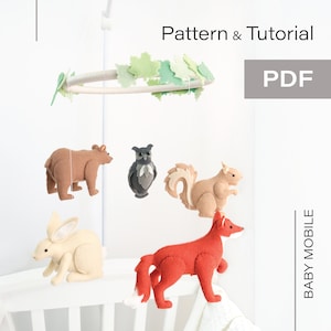Woodland Animals Mobile Pattern & Tutorial (pdf) - Felt Mobile / Baby Mobile / Nursery Decoration / Forest Animals
