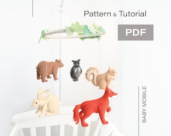 Woodland Animals Mobile Pattern & Tutorial (pdf) - Felt Mobile / Baby Mobile / Nursery Decoration / Forest Animals
