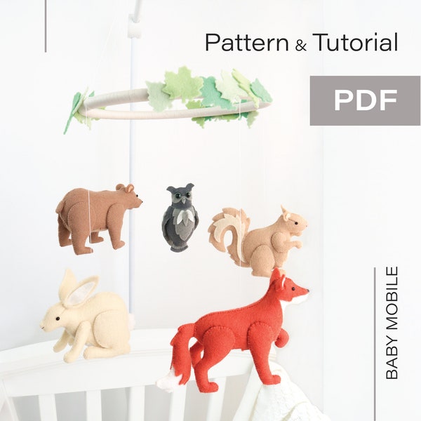 Woodland Animals Mobile Pattern & Tutorial (pdf) - Felt Mobile / Baby Mobile / Nursery Decoration / Forest Animals