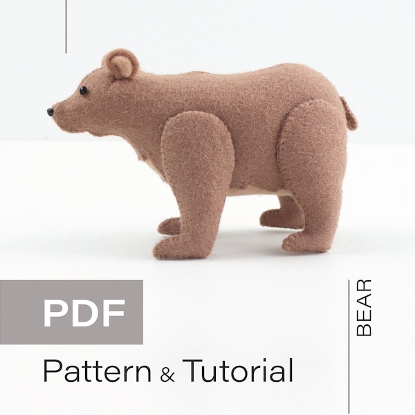 Patron d’ours en feutre et tutoriel (pdf) - Animaux des bois / Modèle de feutre mobile pour bébé / Animaux de la forêt en feutre / Patron de couture ours