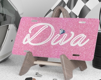 Queen Glitter Like License Plate PNG Sublimation Sassy License Plate Design Pink Car Tag Digital Download 12 x 6 Sized Diva License Plate