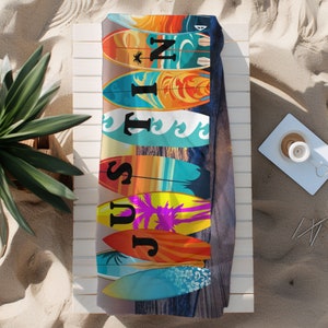 CUSTOM Surf Board Beach Towel, Surfer Lover, Christmas Gifts, Ocean Lover, Beach Lover Gift, Birthday Gift, Surfing Towel, Surf Gear,