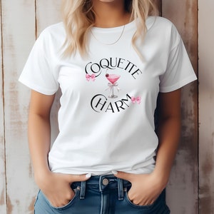 COQUETTE Bows and Cosmo Girls T-shirt, Coquette Sweatshirt Tee, Coquette Aesthetic, Pink Bow Shirt, Gift for Mom,Mother&#39;s Day Gift