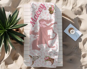 Personalized Pink Cowgirl Beach Towel with Cowboy Boots Cowgirl Coquette Pink Lover Beach Lover Gift Beachy towel Girly Daughter Birthday