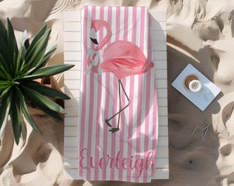 Hot Pink Flamingo Beach Towel, Coquette Pink Lover, Personalized Beach Lover Gift,Beachy Custom towel, Girly Towel,Daughter Birthday Gift