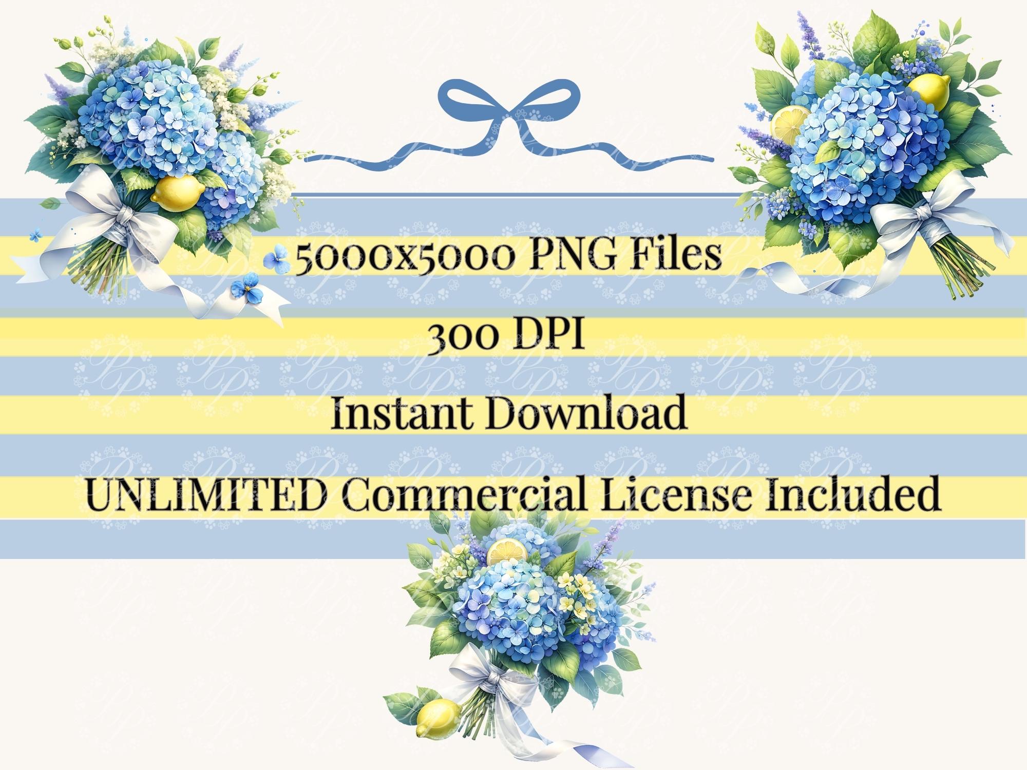 Blue Hydrangea Lemon Clipart Watercolor Floral Clip Art Flower Bouquet ...