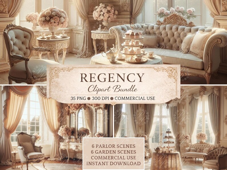 Regency Scene Clipart Bundle | 12 Regency Scenes | Historical Manor ...