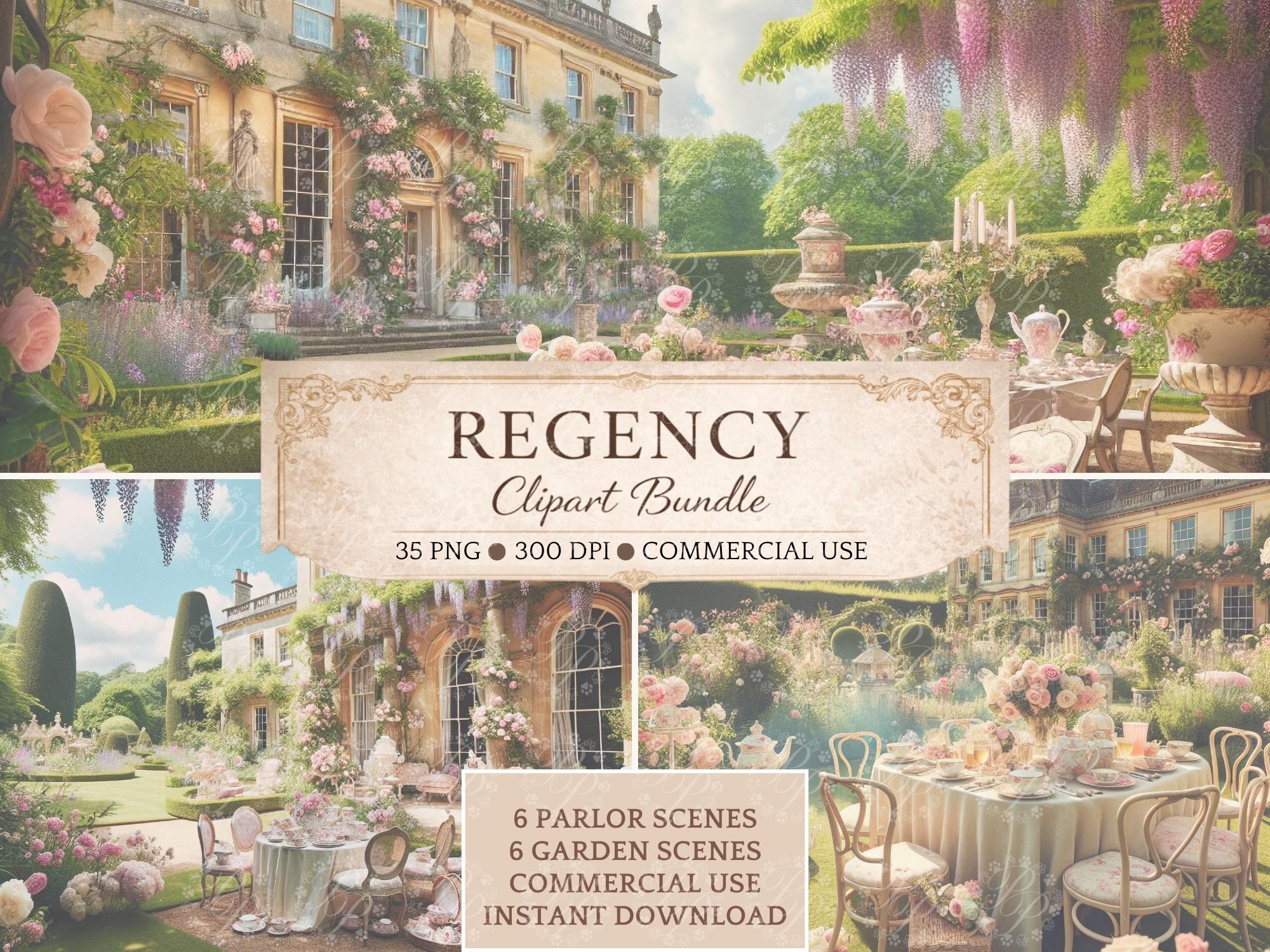 Regency Scene Clipart Bundle | 12 Regency Scenes | Historical Manor ...