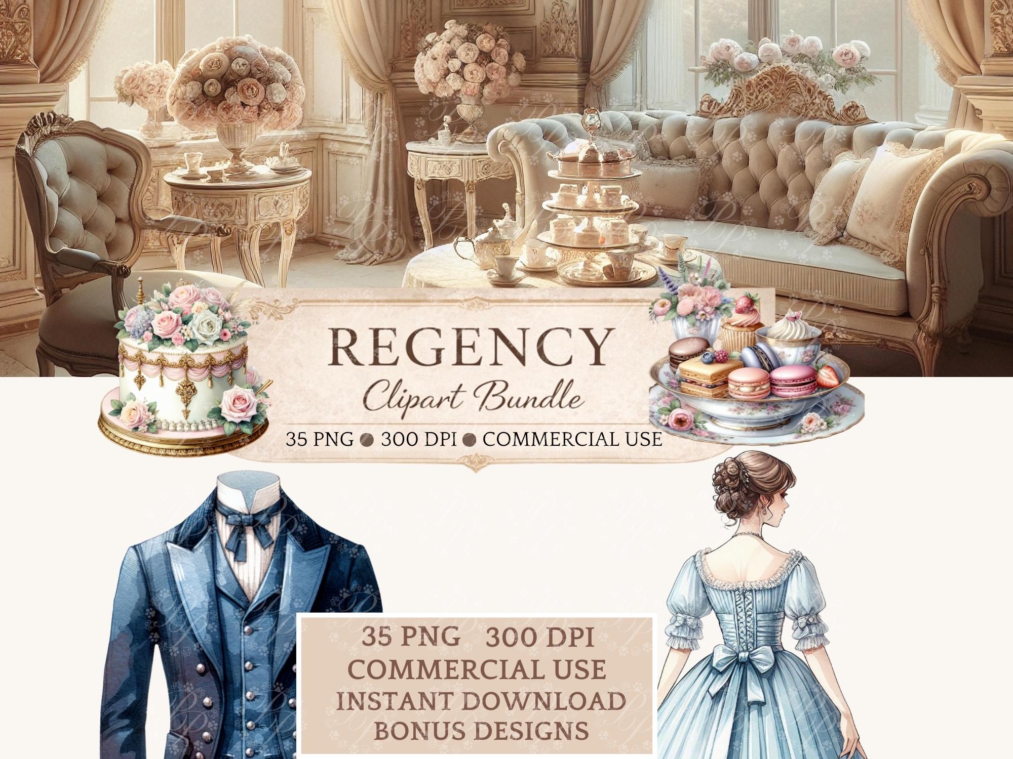Regency Scene Clipart Bundle | 12 Regency Scenes | Historical Manor ...