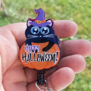 Halloween cat, Interchangeable Cat badge, Cute badge reel, Nurse badge reel