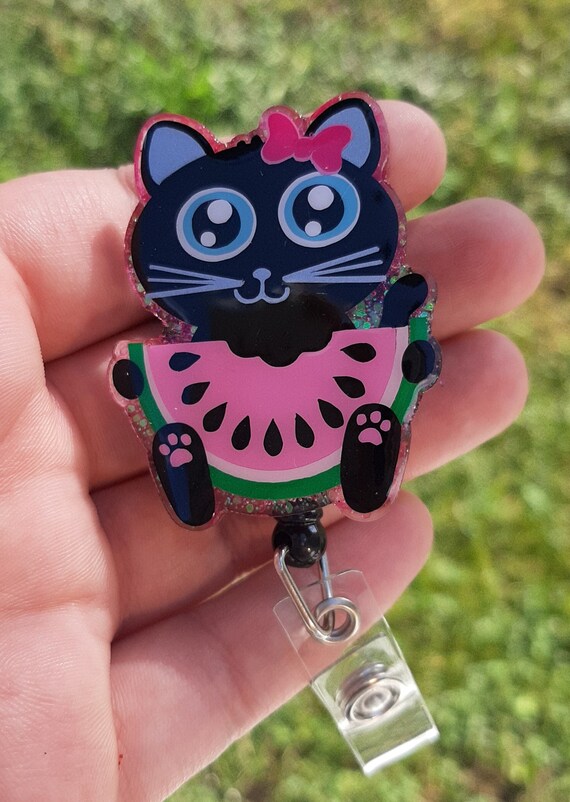 Interchangeable Watermelon Cat, Cute Summer Cat, Badge Reel, Nurse Badge,  Custom Badge Reel 