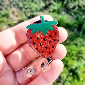 Mini Strawberry, Nurse badge reel, Cute badge, Teacher badge, Custom badge reel