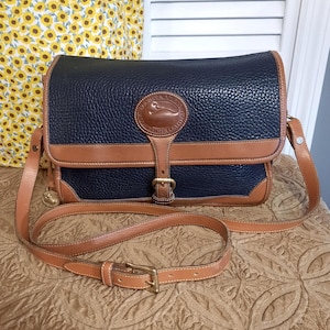 Vintage Dooney & Bourke Black and Tan Surrey Dooney Bourke All Weather Leather Dooney and Bourke Crossbody Purses Reborn