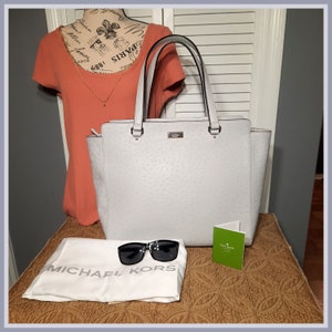 Kate Spade Large Leather Ostrich Print Shoulder Bag with Dust Bag Kate Spade Bristol Drive Elissa Leather Bag Kate Spade