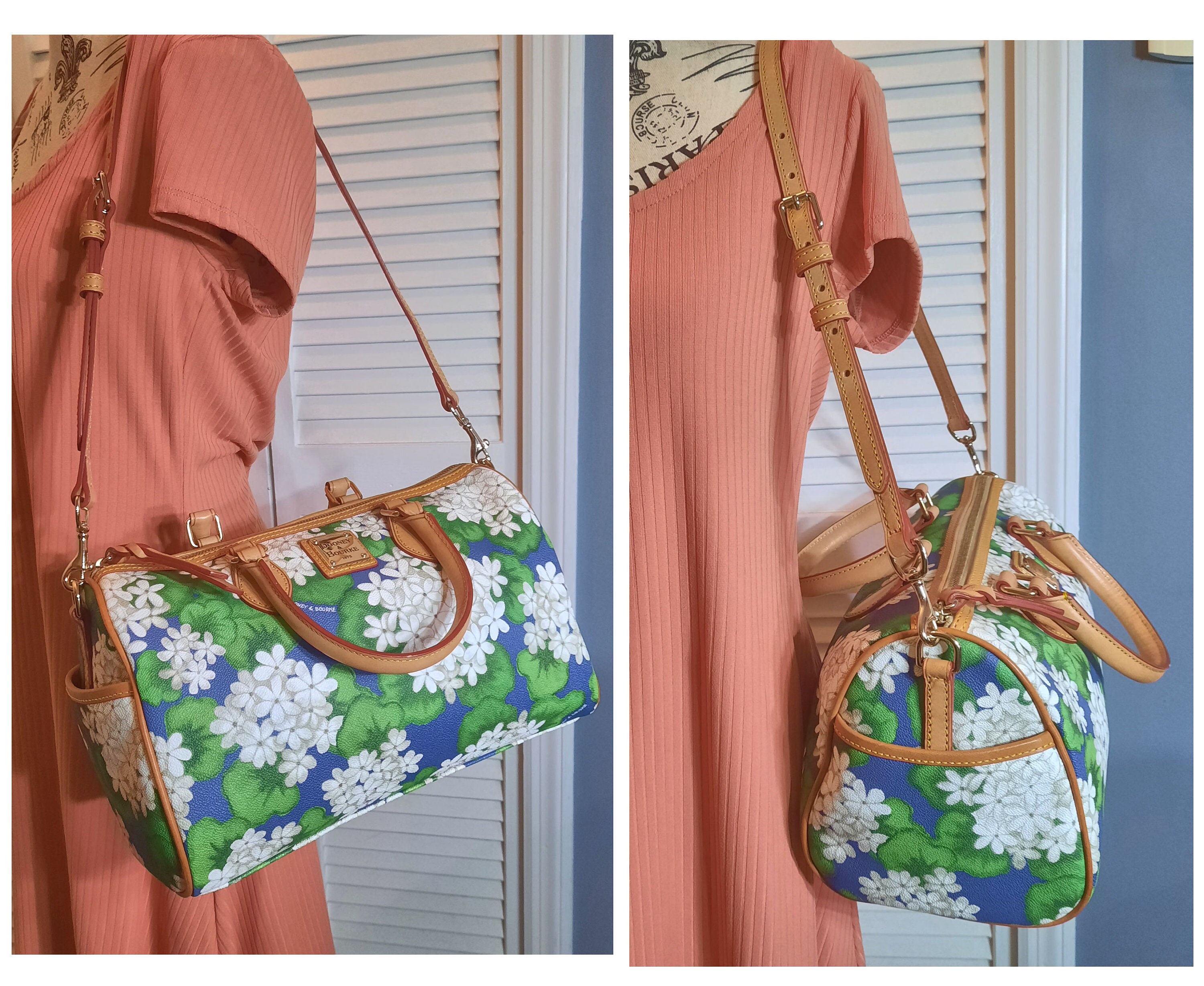 Dooney and Bourke White Hydrangea Satchel With Matching Coin Purse