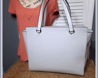 Kate Spade Large Leather Ostrich Print Shoulder Bag With Dust Bag