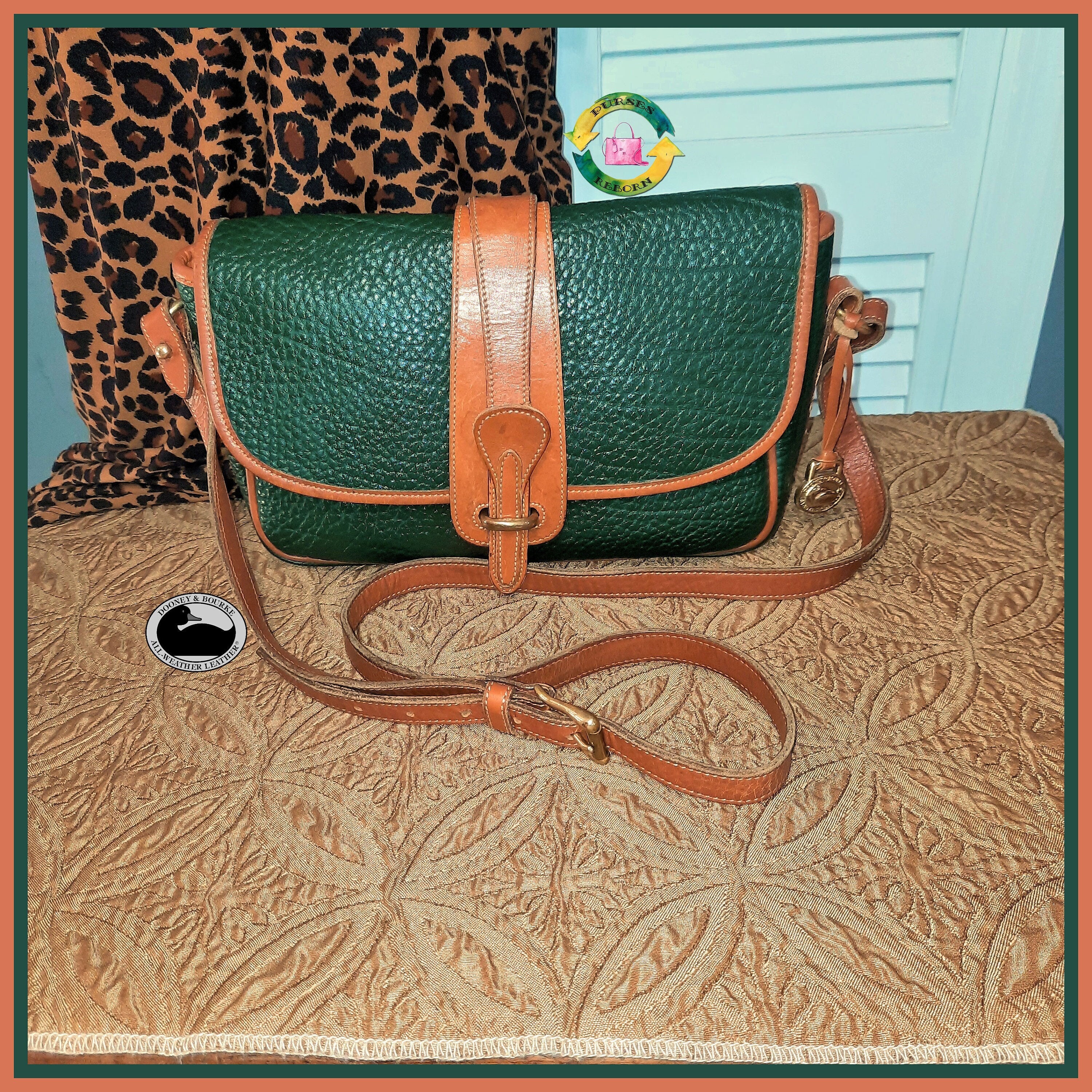 Buy the Dooney & Bourke Light Green Canvas Tan Leather Trim Handbag & Wallet  Set