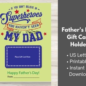Porte-carte cadeau fête des pères, porte-carte cadeau fête des pères super héros, porte-carte imprimable, téléchargement immédiat
