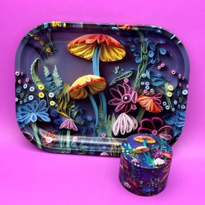 Rolling Tray and Grinder Set, 3D Floral Mushrooms Kit with Gift Box image 1