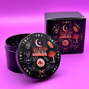 Magic Girly Grinder 2.5&quot; - Beautiful Herb & Spices Crusher - Cute Moon Mushrooms Design