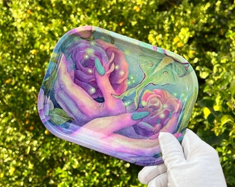 Small Rolling Tray - Roses Metal Tray - Butterfly Aesthetic Tray