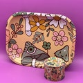 Rolling Tray and Grinder Set Aesthetic Girly Flowers/Mushrooms Matching Kit with Beautiful Gift Box