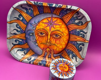 Rolling Tray Set | Sun Moon Tray and Grinder Kit | Beautiful Gift Set