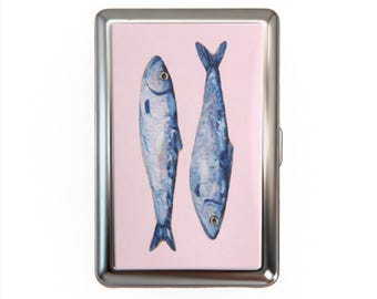 Estuche para cigarrillos con forma de sardinas - Tarjetero vintage con forma de pez, caja metálica multifuncional, tarjetero versátil para tarjetas de visita e identificación.