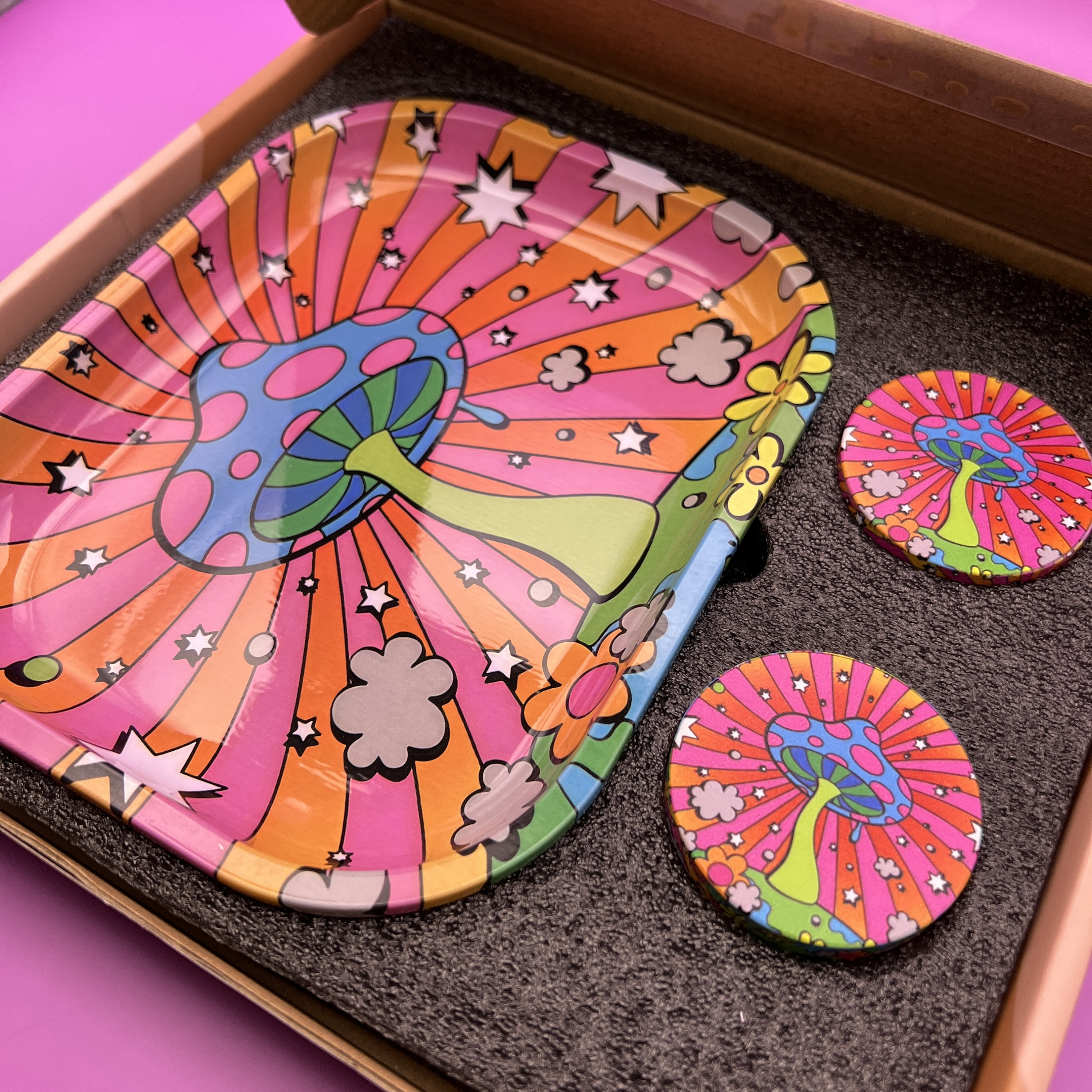Rolling Tray and Grinder Kit Mushroom Psychedelic Set Gift Etsy