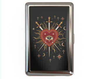 Heart Cigarette Case - Vintage Card Holder Wallet, Multi-Functional Metal Tin Box, Versatile Trinket Business Card ID Holder