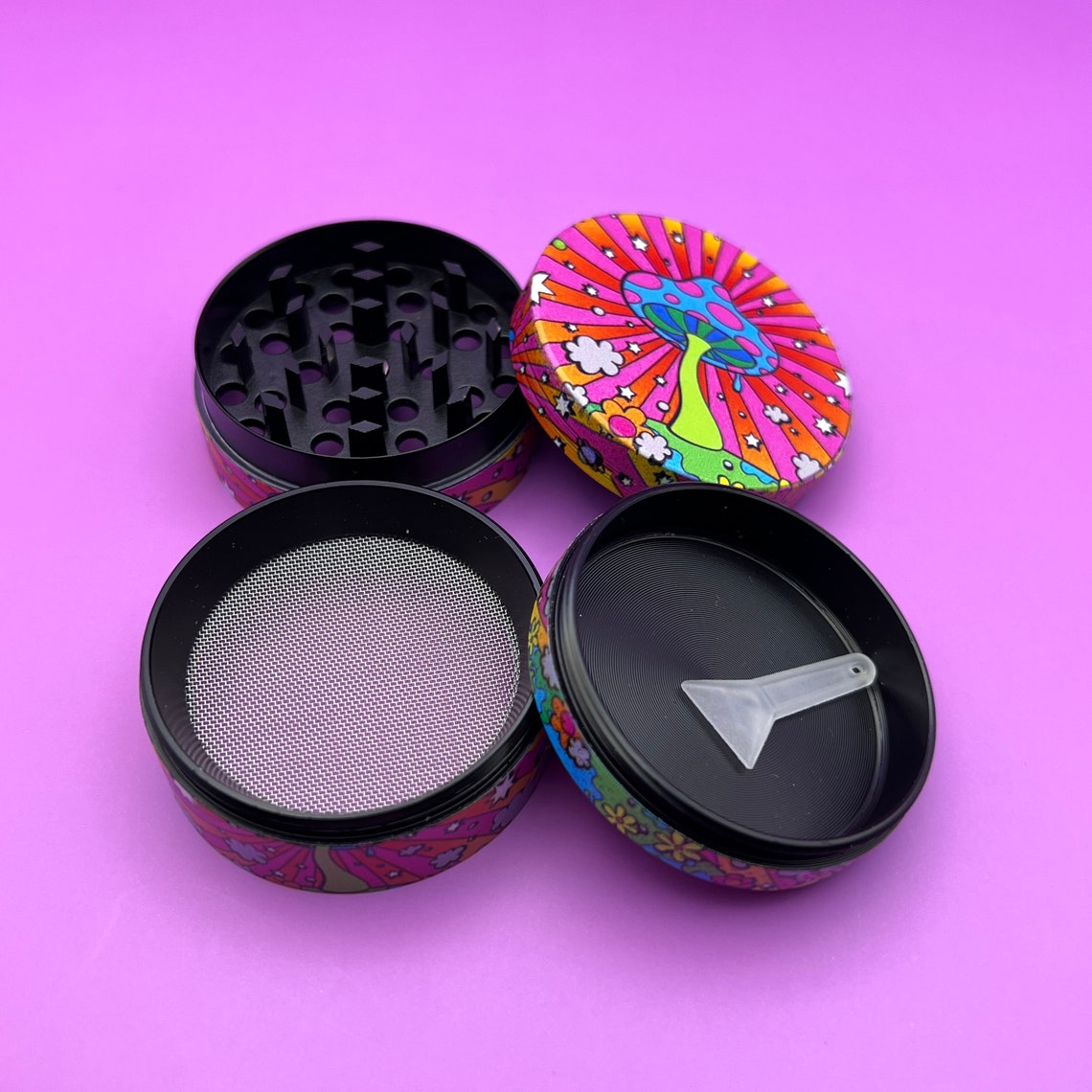 Rolling Tray and Grinder Kit Mushroom Psychedelic Set Gift Etsy