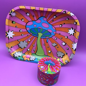 Rolling Tray and Grinder Set | "Mushroom" Design Kit with Gift Box