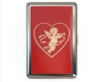Cupid Cigarette Case - Vintage Card Holder Wallet, Multi-Functional Metal Tin Box, Versatile Trinket Business Card ID Holder