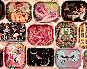 Mystery Rolling Trays - Metal Rolling Tray - Unique Design Tray - Small Rolling Tray - Cute Girly Tray Mushroom Flower Aesthetic Beautiful