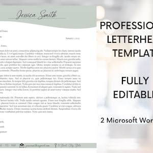 Op de afbeelding: Een professionele briefhoofdtemplate in een lichtblauw en wit kleurenschema. De sjabloon is volledig bewerkbaar en bevat twee Microsoft Word-bestanden. De tekst "PROFESSIONELE BRIEFHOOFD TEMPLATE VOLLEDIG BEWERKBAAR 2 Microsoft Word-bestanden" wordt weergegeven in een groot lettertype.