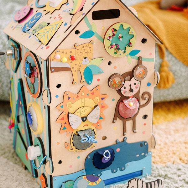 Busy Board House Big Rainbow : jouet d'aventure éducatif Montessori pour tout-petit, garçon, fille de 1 à 5 ans - Stimulez l'imagination, apprenez et jouez !