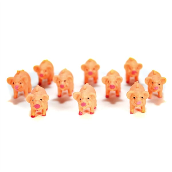 10pcs Tiny Pigs for Crafts Small Soft Plastic Rubber Little Farm Animal Pig Piggies Toy Craft Set Lot of 10