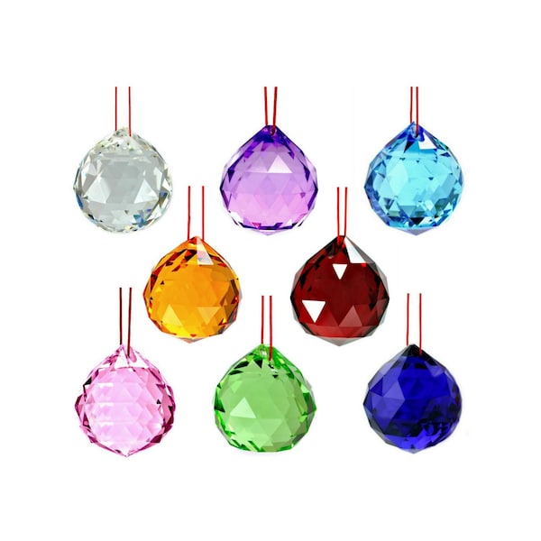 8 Mixed Color Feng Shui Crystals 30mm Hanging Faceted K9 Crystal Sphere Round Rainbow Prism Window Sun Catcher