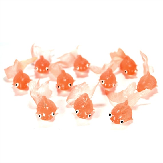 10pcs Small Goldfish for Crafts Orange Soft Plastic Rubber Little Floating  Gold Fish Set Lot of 10 