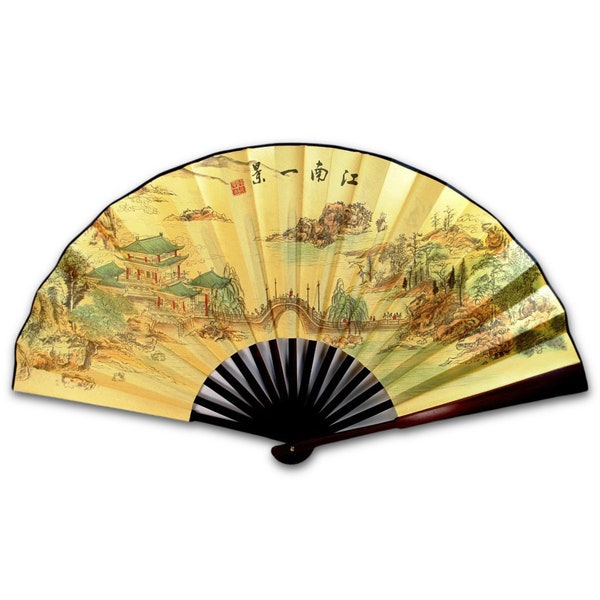 Ventilateur pliant de village asiatique grand ventilateur à main pliant de 13 "ou petit ventilateur mural paysage chinois classique asiatique