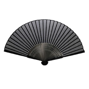 Black Silk Fan 8.25" Translucent Silk Blend Fabric and Bamboo Folding Hand Fan