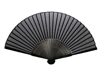 Black Silk Fan 8.25" Translucent Silk Blend Fabric and Bamboo Folding Hand Fan