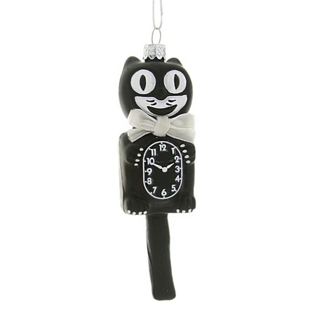 Retro Cat Clock Ornament 5 Glass Cute Black Kit Kitty Etsy