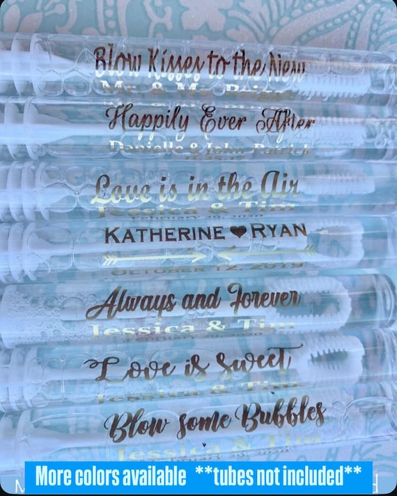 100 Personalized Wedding Bubble Tube Labels: black, color, Gold, silver or other metallic Foil Party Favors