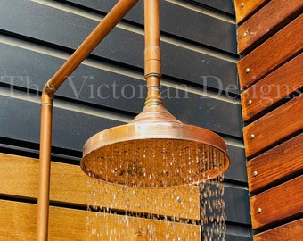 Unlacquered copper shower head , outdoor shower , copper shower head , outdoor copper shower head , showerhead , copper rain shower head