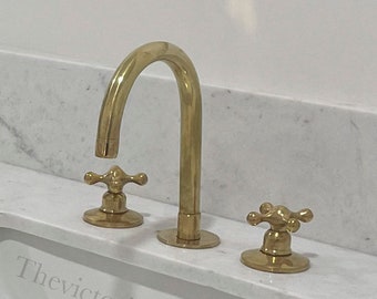 Brass Vanity Faucet, Unlacquered Brass Bathroom Faucet, Double handle vanity sink faucet