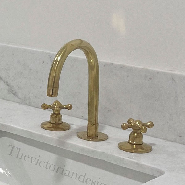 Brass Vanity Faucet, Unlacquered Brass Bathroom Faucet, Double handle vanity sink faucet