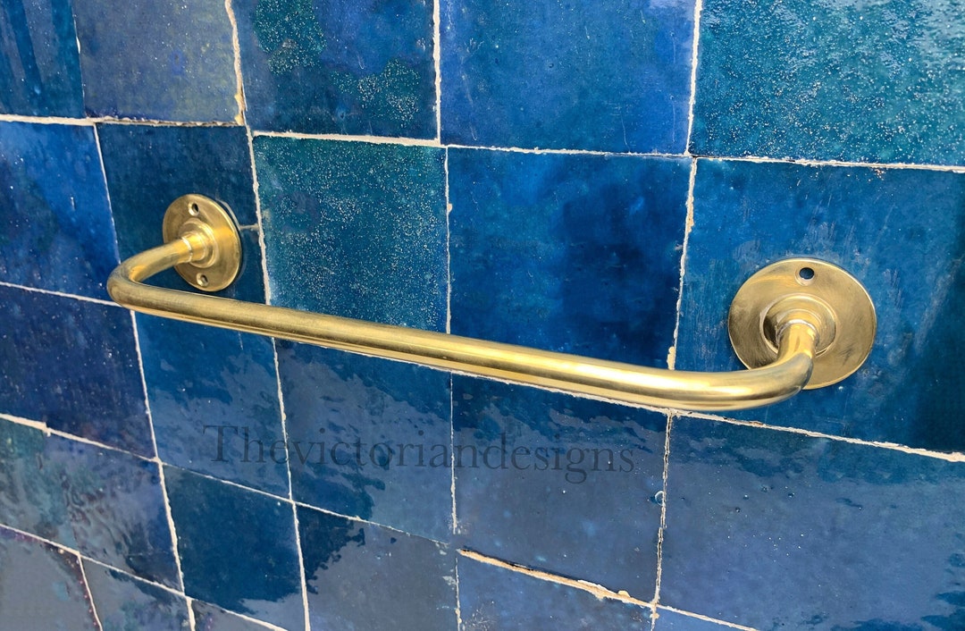 Unlacquered Solid Brass Towel Rail , Handmade Towel Bar , Brass Towel