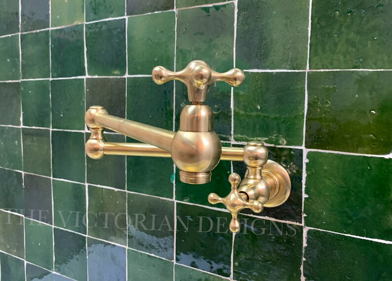 Unlacquered solid brass pot filler , kitchen pot filler , stove pot filler , sink faucet , brass pot filler , wall mount pot filler image 9